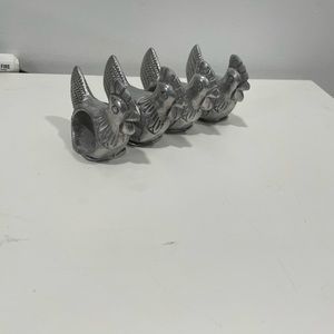 Vintage 4 Pewter Chicken Hen Napkin Rings